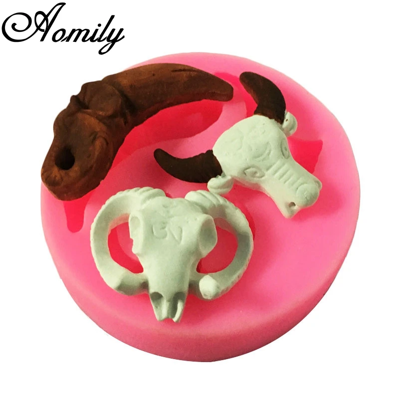 Aomily Funny 3D Cattle Sheep Horn Shaped Fondant Silicone Mold Candle Sugar Craft Tool Chocolate Cake Mould Kitchen Baking Tools