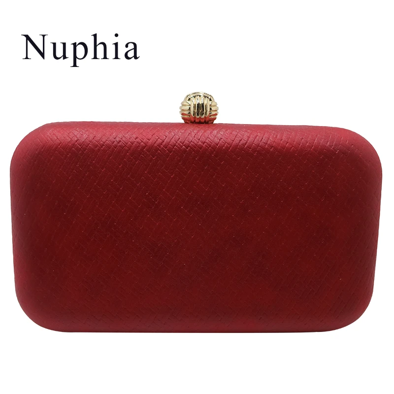 Nuphia Red / Coffee Brown Evening Clutch Bags and Hard Case Box Clutch Evening Bags for Women Prom Wedding Party