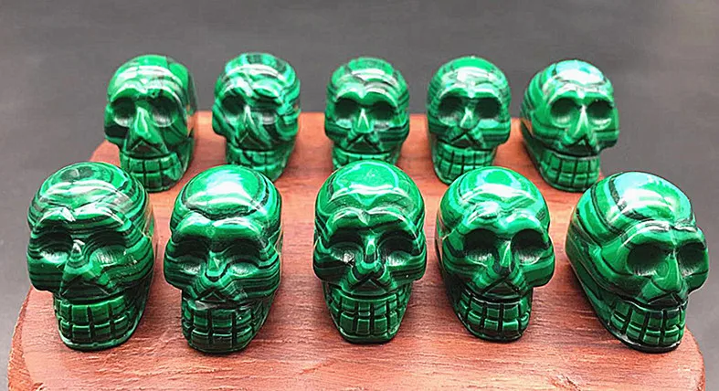 10pcs   Natural quartz crystal malachite carving skull reiki sculpture home decoration accessories and Christmas gifts