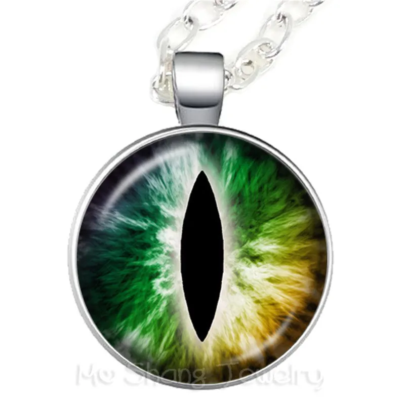 Charming green eyes Evil Eye Necklace Beautiful Animal Dragon Cats Eye 25mm Glass Cabochon Pendant Gift For Friends