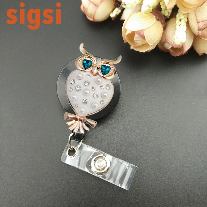 Enamel Owl Badge Holder - Retractable Badge Reel - Rhinestone ID Badge Clip - Nurses Gift - Nurse Jewelry - Graduation - Labor