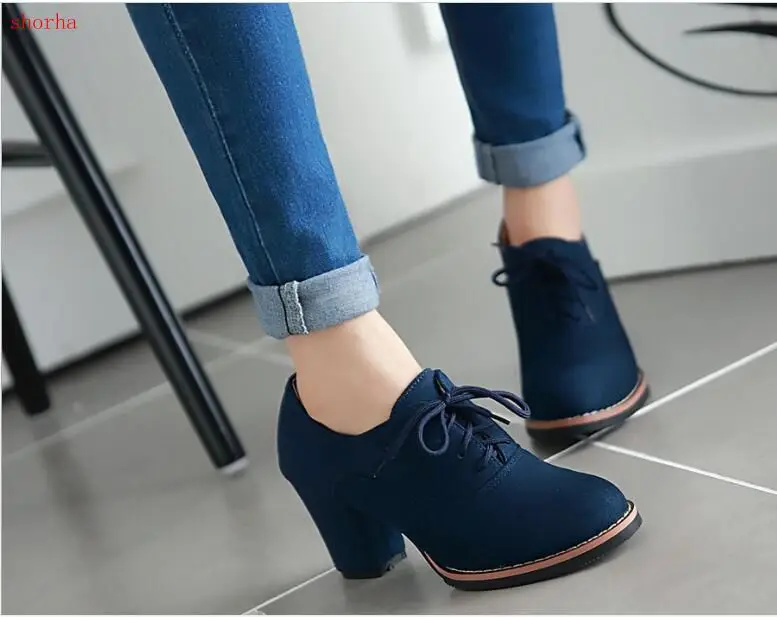 Women shoes Fashion Autumn Short Boots Female Suede Lace Up Block High Heels Ankle Boots Ladies Office Shoes