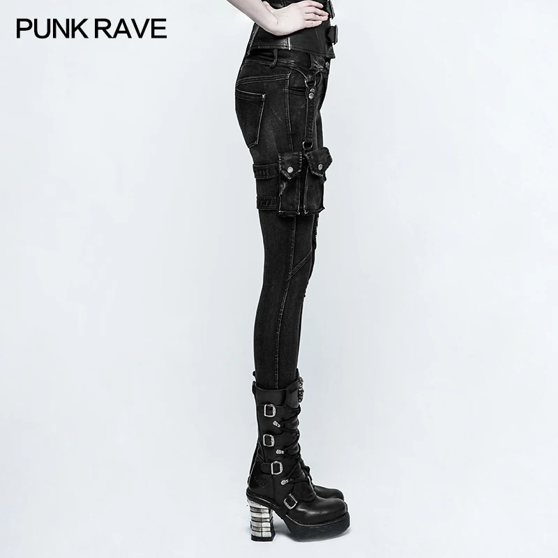 Punk rave New Women tight black rock heavey metal sexy Punk Skinny Jean pants K295