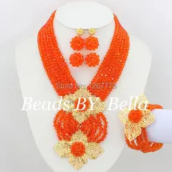 New African Jewelry Set Orange Nigerian Wedding African Beads Jewelry Set Crystal New Bridal Jewelry Set Free Shipping  ABS065