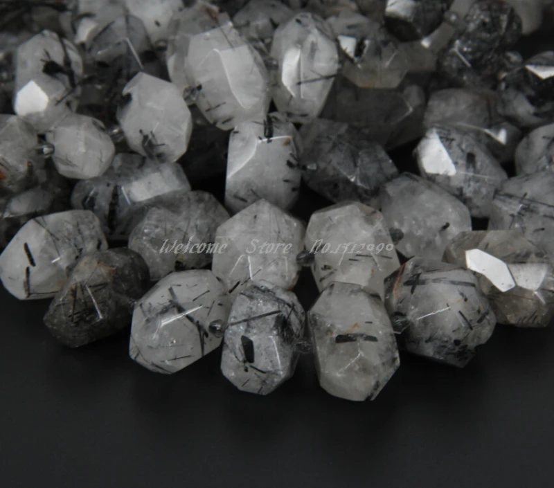 Approx 23pcs/Strand,Natural Black Rutilated Quartz Cut Nugget Beads,Fit for Man Necklace Pendants Making