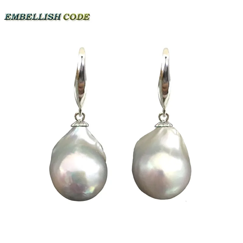 special baroque pearl earrings simple classic stely hook dangle fire ball shape white color natural pearls 925 Sterling silver