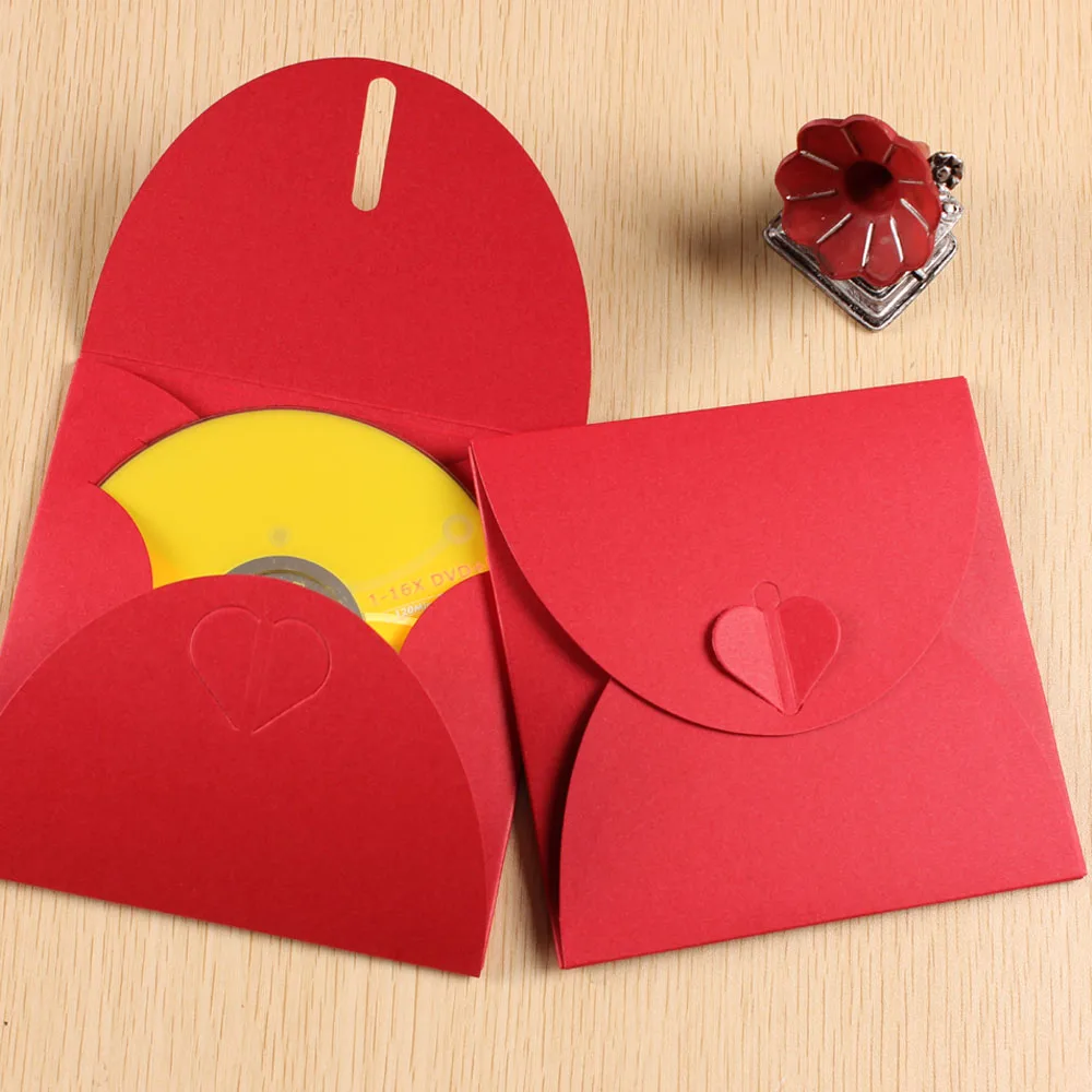 13*13cm Red Kraft Paper Bag Discs CD Sleeve Baby Shower Birthday Wedding Party DVD CD Case Packaging 100pcs\lot Free shipping