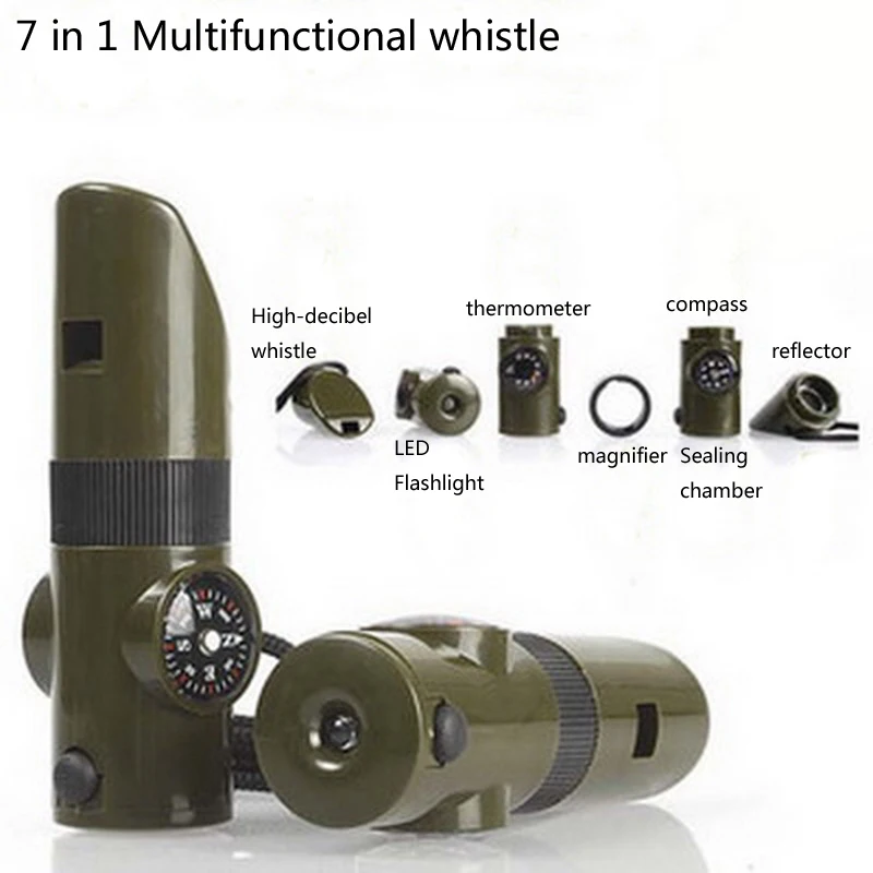 Multifunctional Whistle EDC Outdoor Survival Rescue Survivor  Compass  High-decibel Tool LED Flashlight