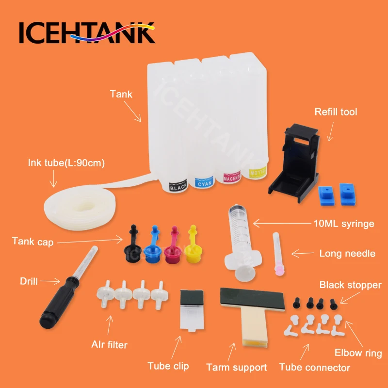 ICEHTANK Ciss Ink Tank For HP 122 301 61 123 XL Ink Cartridge For HP deskjet 1000 1050 2050 3000 3050 3050A Printer Ciss System