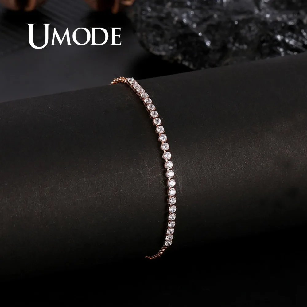 UMODE 6 Colors Fashion Womens Tennis Bracelets Zirconia Link Chain Rose Gold Color Bangles Female Trendy Girls Jewelry UB0128