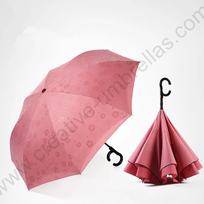 115cm auto open C-Hook Reverse hands-free magic water flowers car umbrella enlarge double Layers Inverted standing parasol