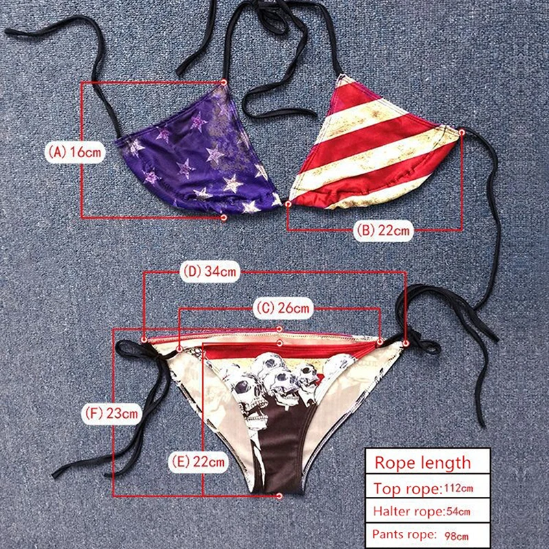 Bikinis Mujer Plavky Women Bikinis Swimwear Beach Wear American Flag And Skull Bikini Printed Swimsuit Bathing Suit Y03014