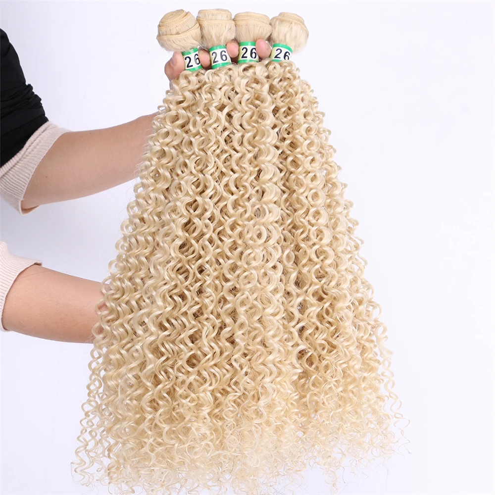 Extensiones de Cabello sintético Afro rizado Natural para mujer, mechones de pelo negro, Rubio, dorado, 8-30 pulgadas, 100g