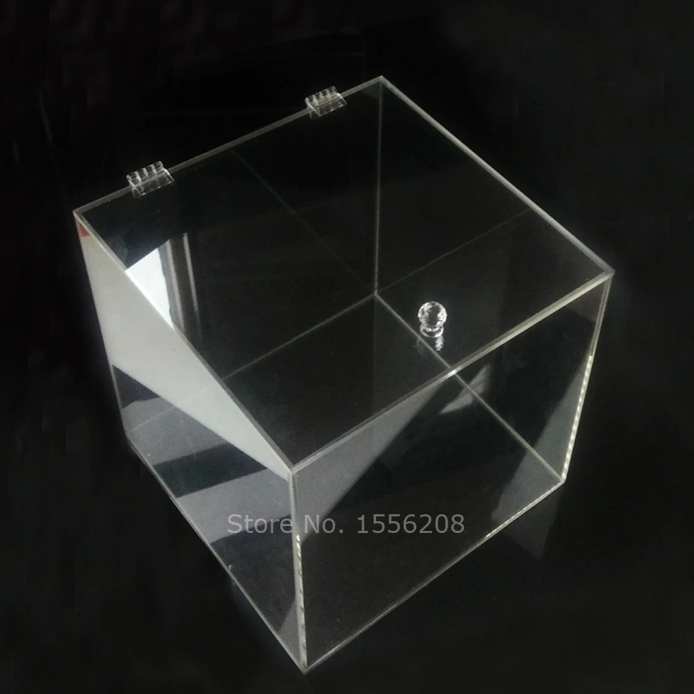 Clear Acrylic Cube Display Box Home Transparent Storage Organizer Cosmetic Makeup Hinged Box