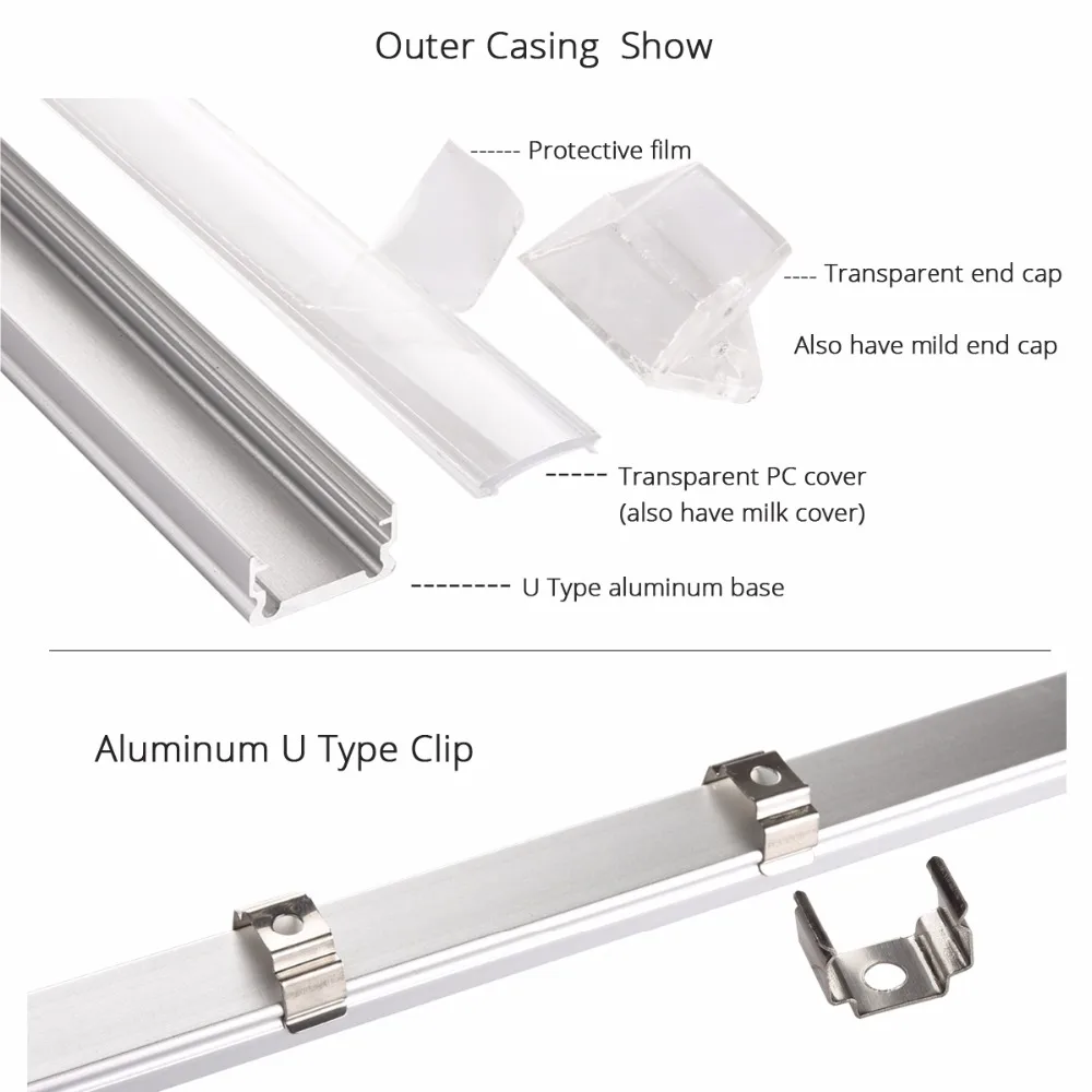 10PCS  LED Strip Bar Light SMD 5050 12V U-Type Rigid Aluminium shell with milky Transparent cover for Kitchen Show Case Cabinet