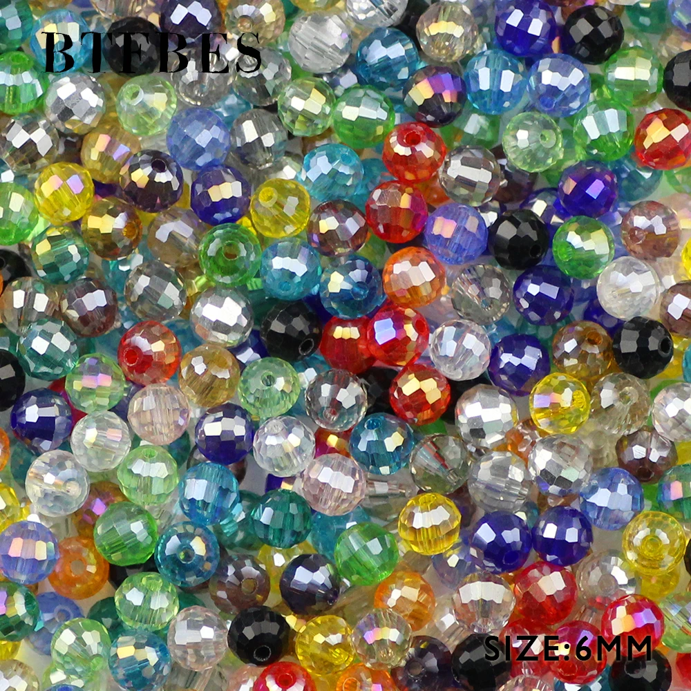 BTFBES 96 Faceted Ball Austrian Crystal Beads 6mm 50pcs Glass Round Loose Beads For Jewelry Making Bracelet Necklace Earring DIY