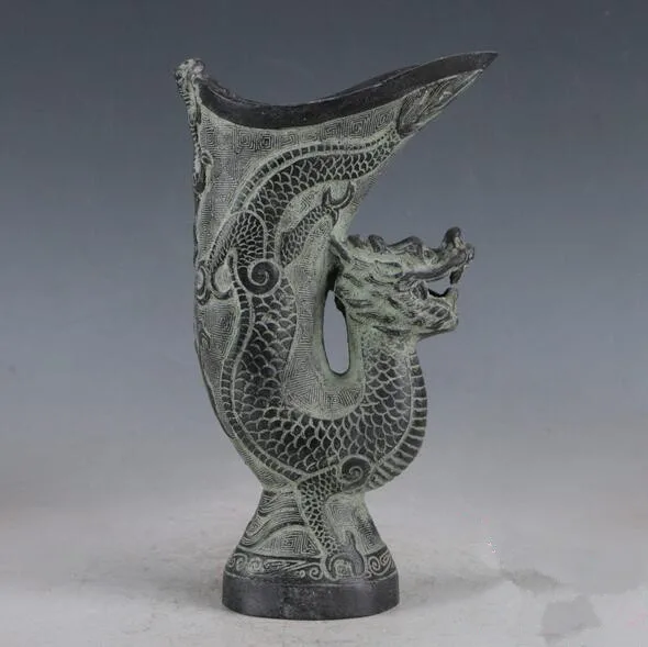 Collection archaize bronze dragon wine cup decoration statue