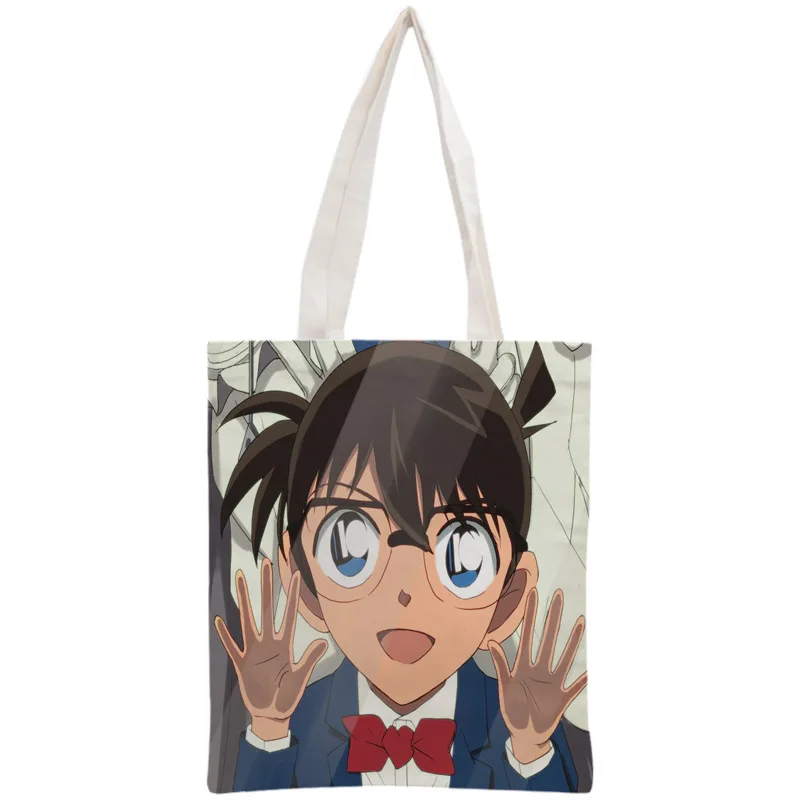 Custom Detective Conan Tote Bag Reusable Handbag Women Shoulder Foldable Cotton Canvas Shopping Bags