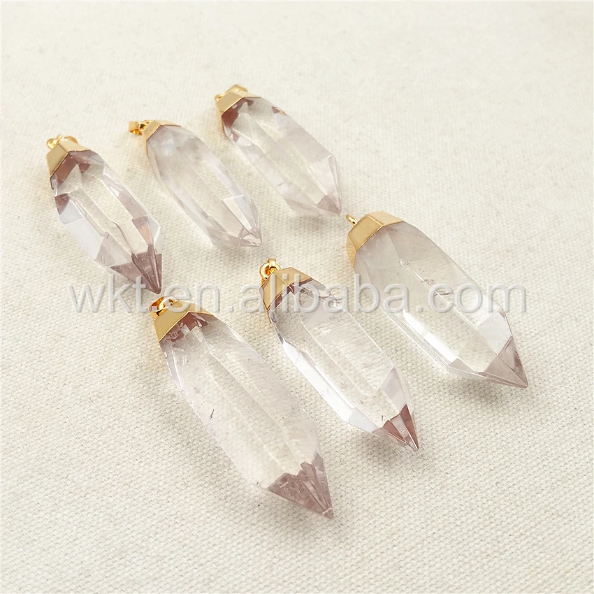 WT-P1029 Wholesale Natural Crystal Quartz Pendant With 24k Gold Color Plated Bullet Shape Raw Clear Stone For Charming Jewelry