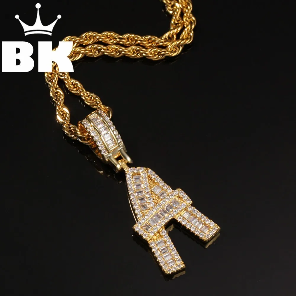 THE BLING KING  Baguettecz Letter Custom  Initial Letter Pendant Necklace Iced Out Cubic Zirconia Mens Women Jewelry