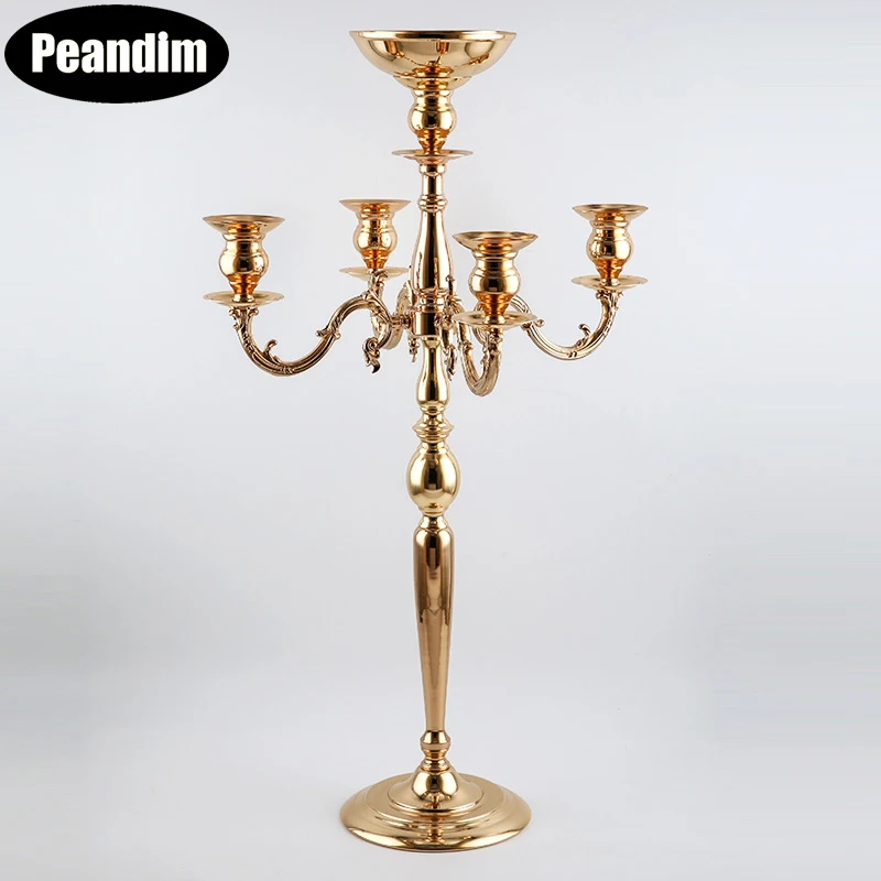 

PEANDIM 5-arms Wedding Candelabras Engagement Tabletop Candelabrum Gold Plated Candlesticks Candle Holders Christmas Party Decor