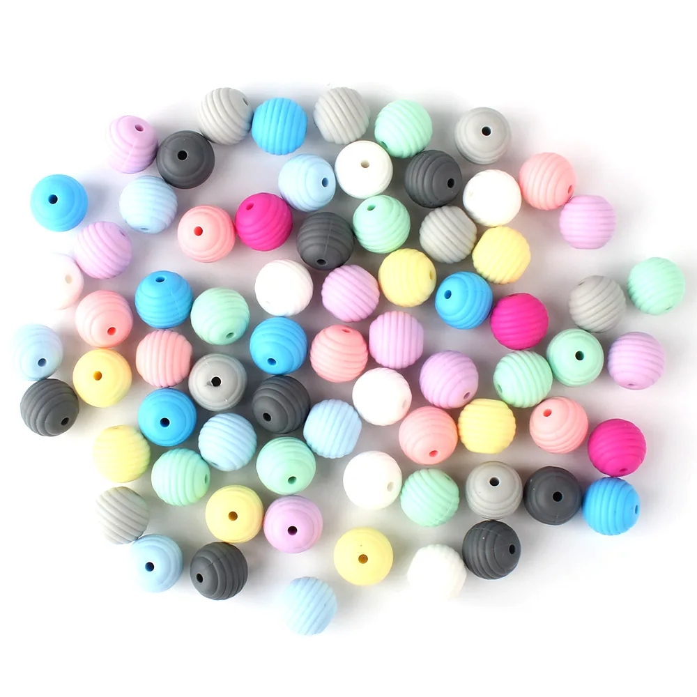 Keep&Grow 10pcs 15mm Round Spiral Silicone beads Food Grade Beads DIY Threaded BPA Free Beads Baby Teethers