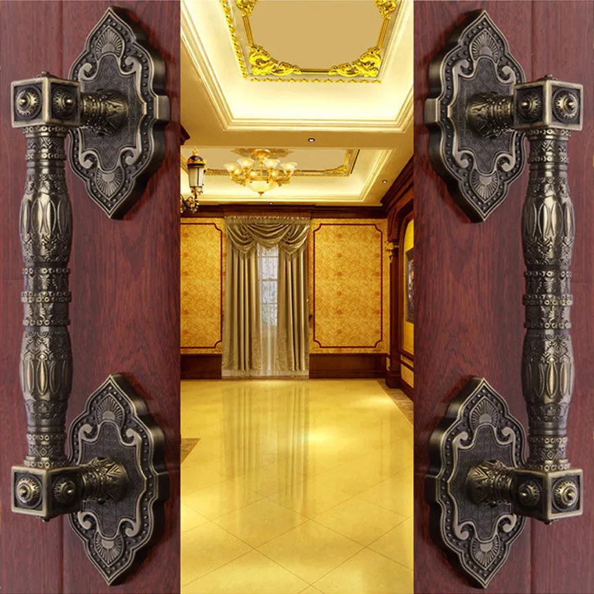 

Free Shipping 2pcs KTV bronze European palace wooden Handle Antique brass glass door Villa Artificial gate Zinc alloy Pull 230mm