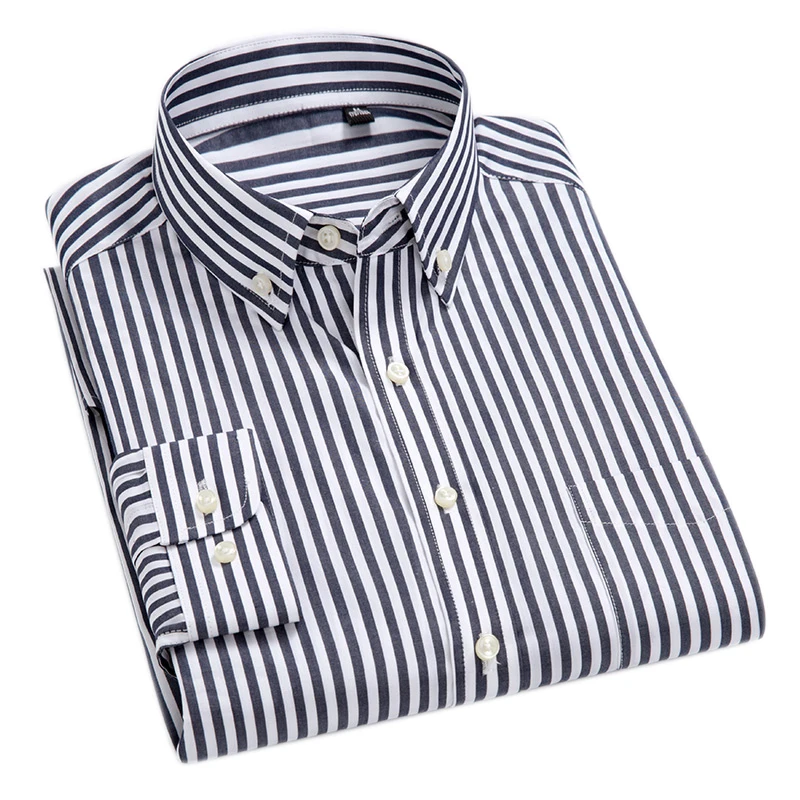 100% Cotton High-Grade Brand Men's Clothing Men Oxford Striped Social Shirts Leisure Style Men's Formal Business Shirts