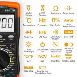 BTMETER True RMS Digitalmultimeter, Präzisionsmultimeter, professioneller Isolationstester, Spannungsmesser, Diodentest, NCV, Serie 770