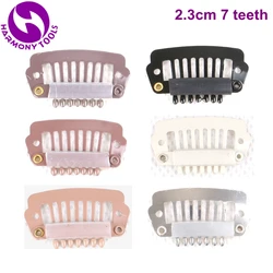 (Black, D Brown, M Brown, L Brown, Blonde, Silver) 100PCS 2.3cm 7 teeth Stainless Steel Silicone Snap Clips for Hair Extension