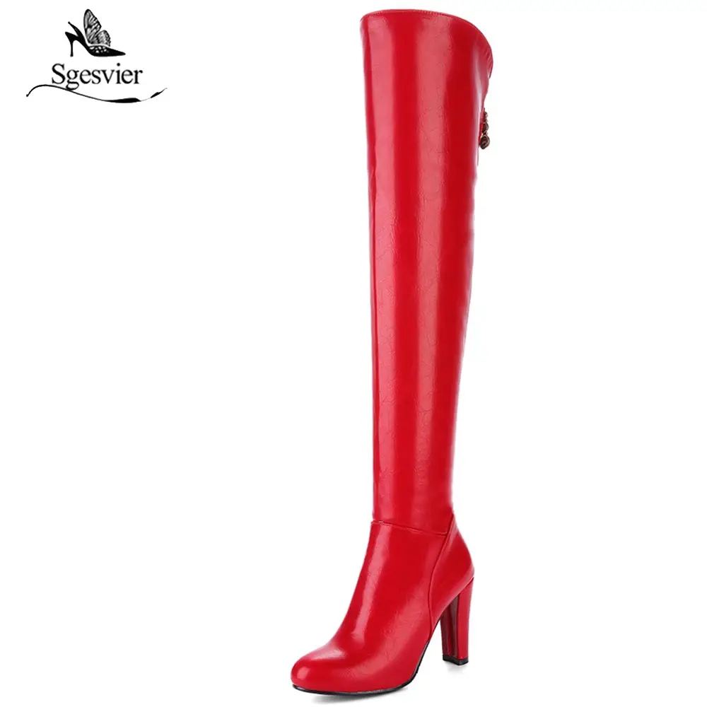 Sgesvier 2021 newest over the knee boots women round toe autumn boots sexy stiletto thick heels shoes woman long boots B704