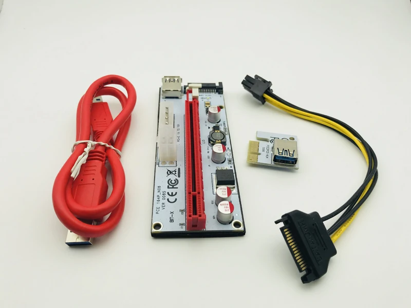 NEW 008S USB 3.0 CablePCI Express 1X to 16X Adapter Riser Card  SATA to 6Pin Power Cable for Bitcoin Miner Antminer Mining