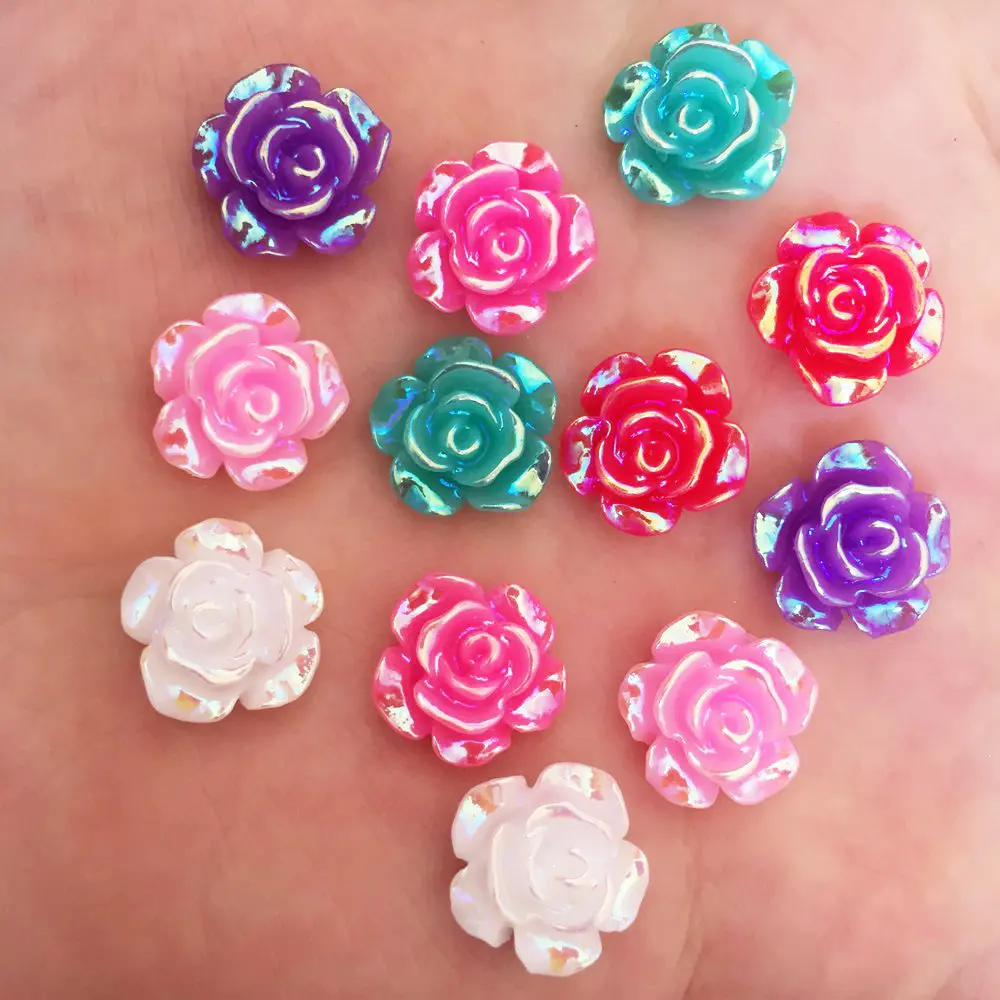 60pcs AB Resin 12mm Mini Cute Flower Flatback Rhinestone Scrapbook Ornaments DIY  Wedding Appliques Craft W82*2