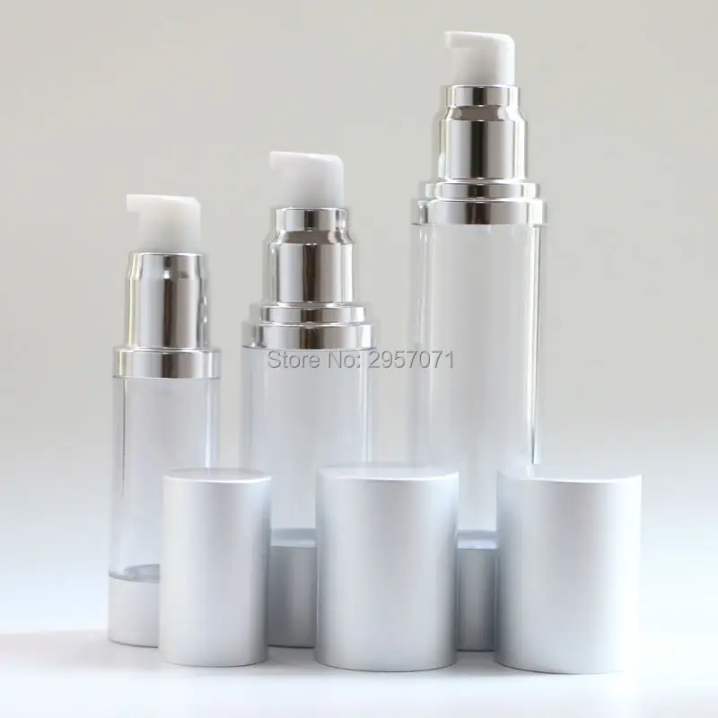 

Silver High Quality Refillable Bottles Beauty Portable Airless Pump Dispenser Bottle for Travel Lotion 15ml 50ml Empty Container