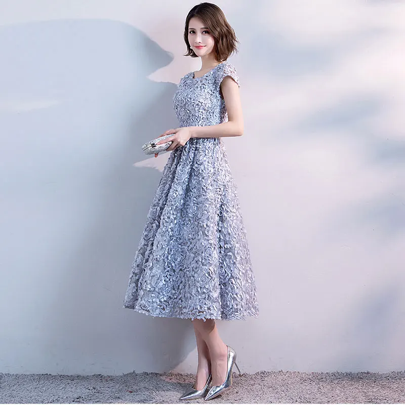 FADISTEE new arrival party prom dress Vestido de Festa scoop neck evening party lace flowers sashes cap sleeves short style