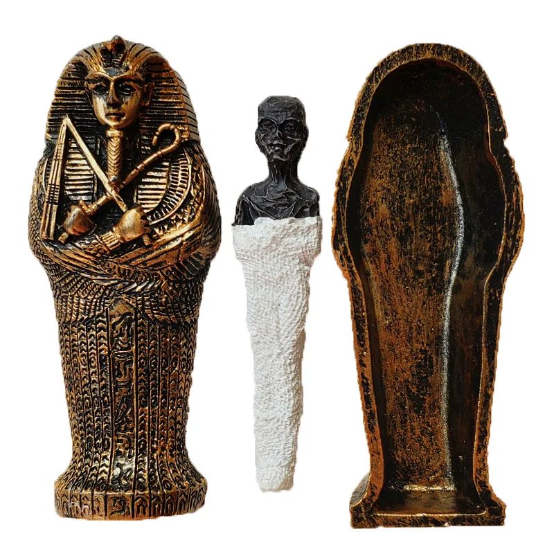 1pcs Resin Ancient Egyptian Coffin Figurine Sculpture Egypt Mummy Statue Small Ornaments Miniature Model Fish Tank Decoration