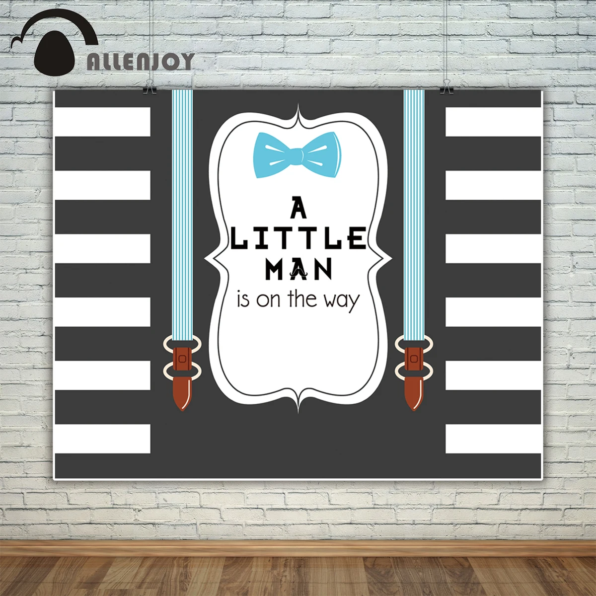 Allenjoy photography backdrop Gray white striped blue strap bow tie baby shower children's photographic backgrounds new