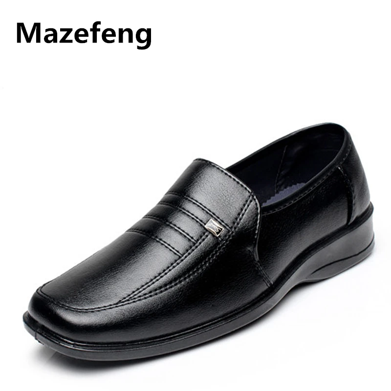 

Мужская деловая кожаная обувь Mazefeng, однотонная рабочая обувь без застежки с круглым носком, весна-осень 2019