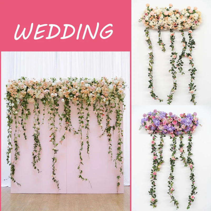 Artificial Flower Row with Wisteria, DIY Wedding Decor Arch, T-Road Lead Background, Flower Wall Studio Window Props 1.8m, 2Type