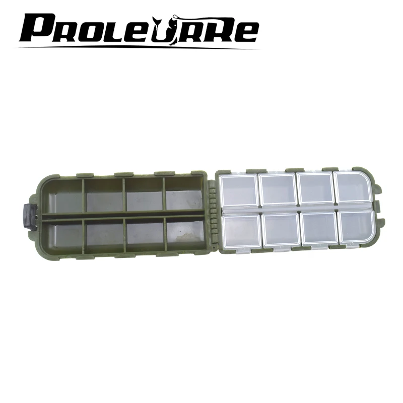 Proleurre Fishing Tackle Army Green Plastic Box 16 Compartments Storage Case Outdoor Fishing Swivels Lure Bait Storing Tool
