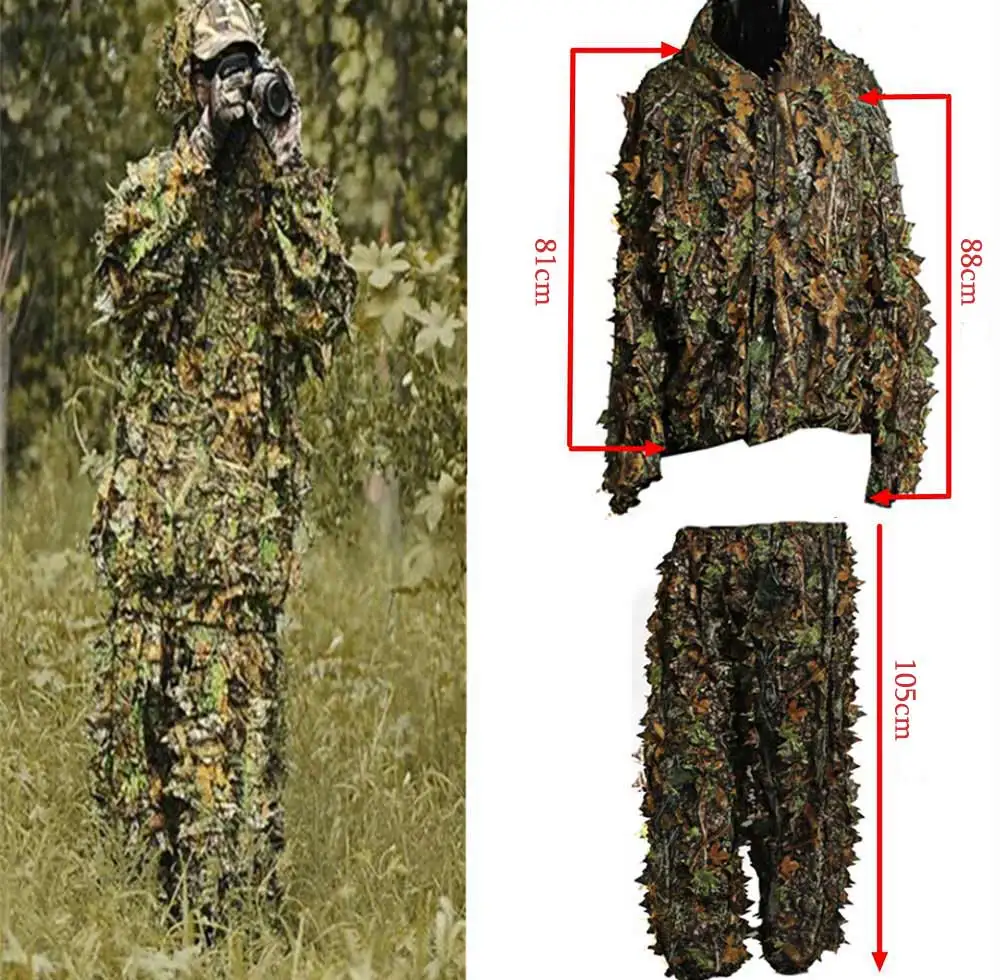 Polyester Durable Outdoor Forest Sniper Ghillie Set Cloak 3D Leaf Camo Jungle Hunting Bird