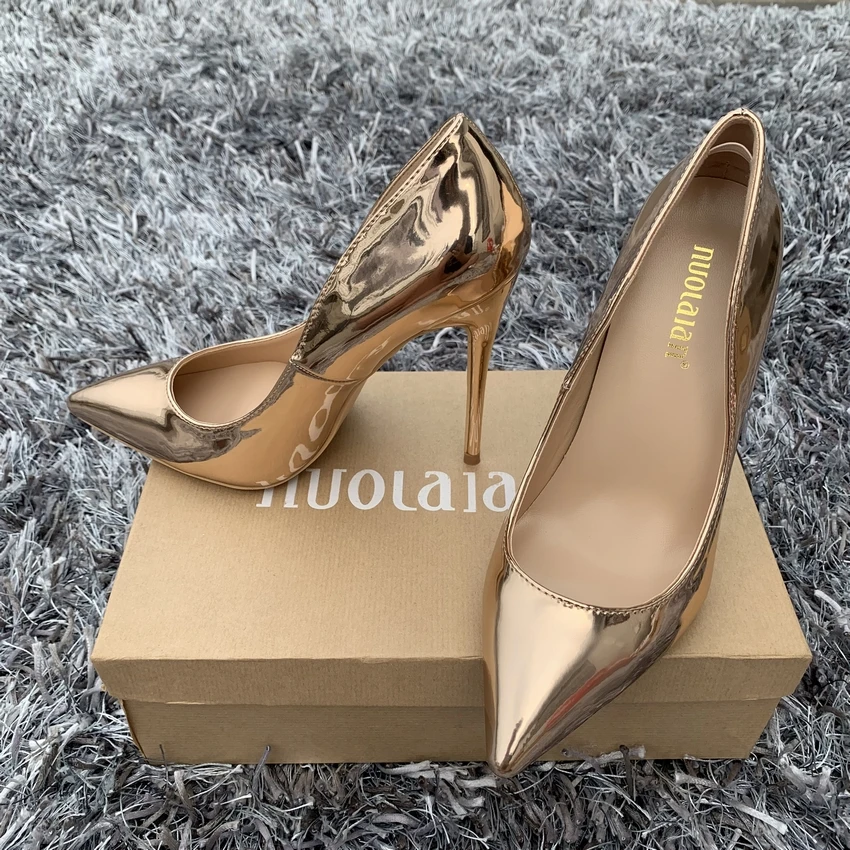 2019 Fashion Women Shoes Gold Patent Leather Wedding Woman Shoes Sexy Stilettos High Heels 12cm/10cm/8cm Pointed Toe Women Pumps