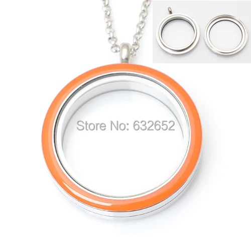 

30mm stainless steel round Twist floating lockets , orange color with free 50-55cm chain FN2006