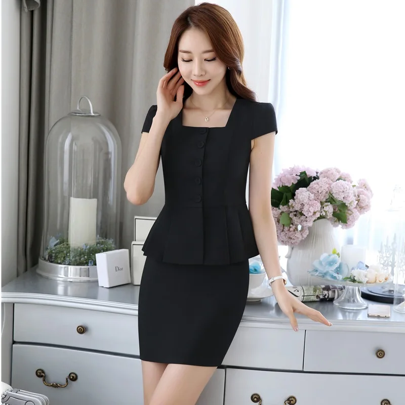 Elegant Pink Slim Fashion Summer Professional Business Women Work Suits With 2 Pieces Tops And Skirt Ladies Blazers Outfit S-4XL