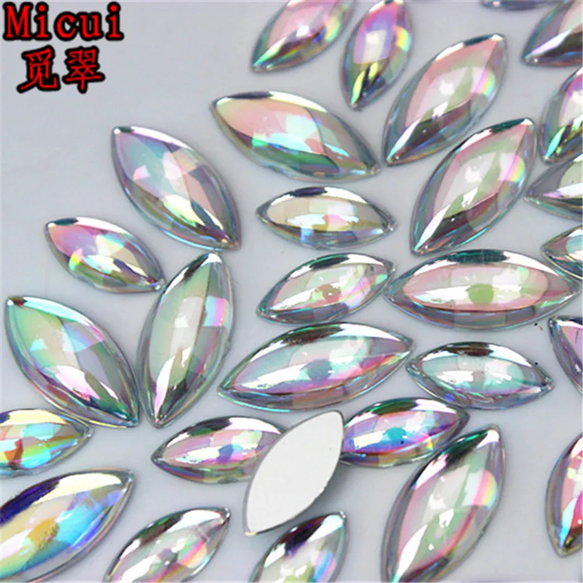 Micui 100pcs 7*15mm/9*20mm AB Clear Acrylic Crystal Flat Back Rhinestones Horse eye Acrylic Rhinestone No Hole ZZ183