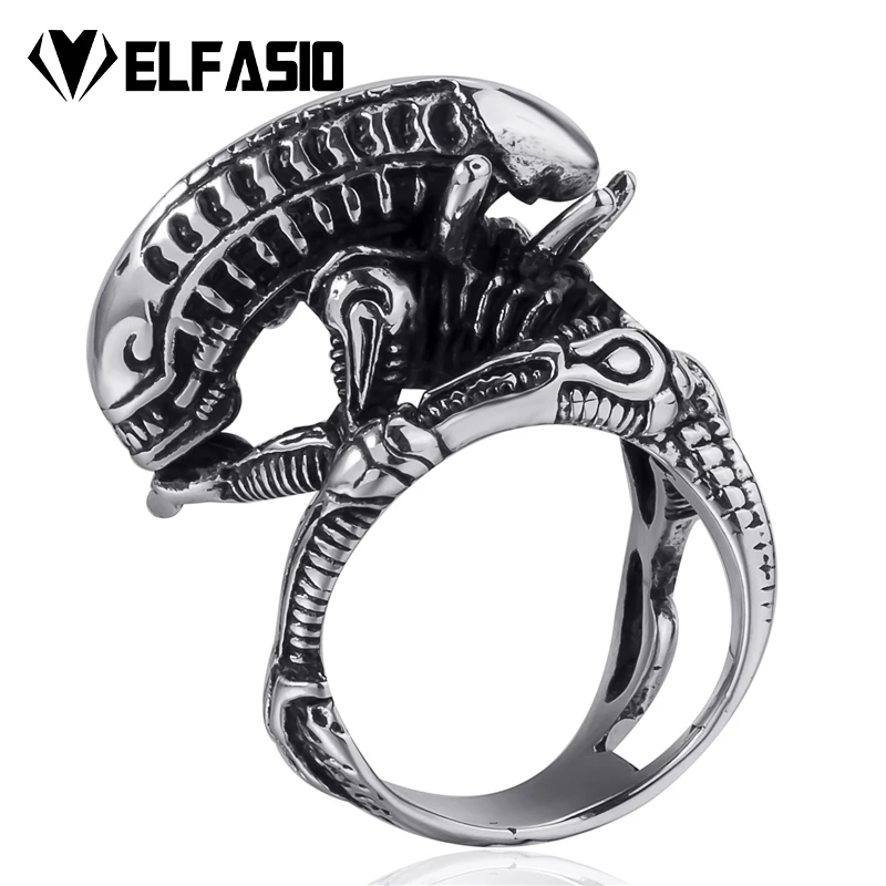 

Elfasio Men's Boy's Silver Alien Skull Stainless Steel personality Heavy Biker Ring Size 8,9,10,11,12,13