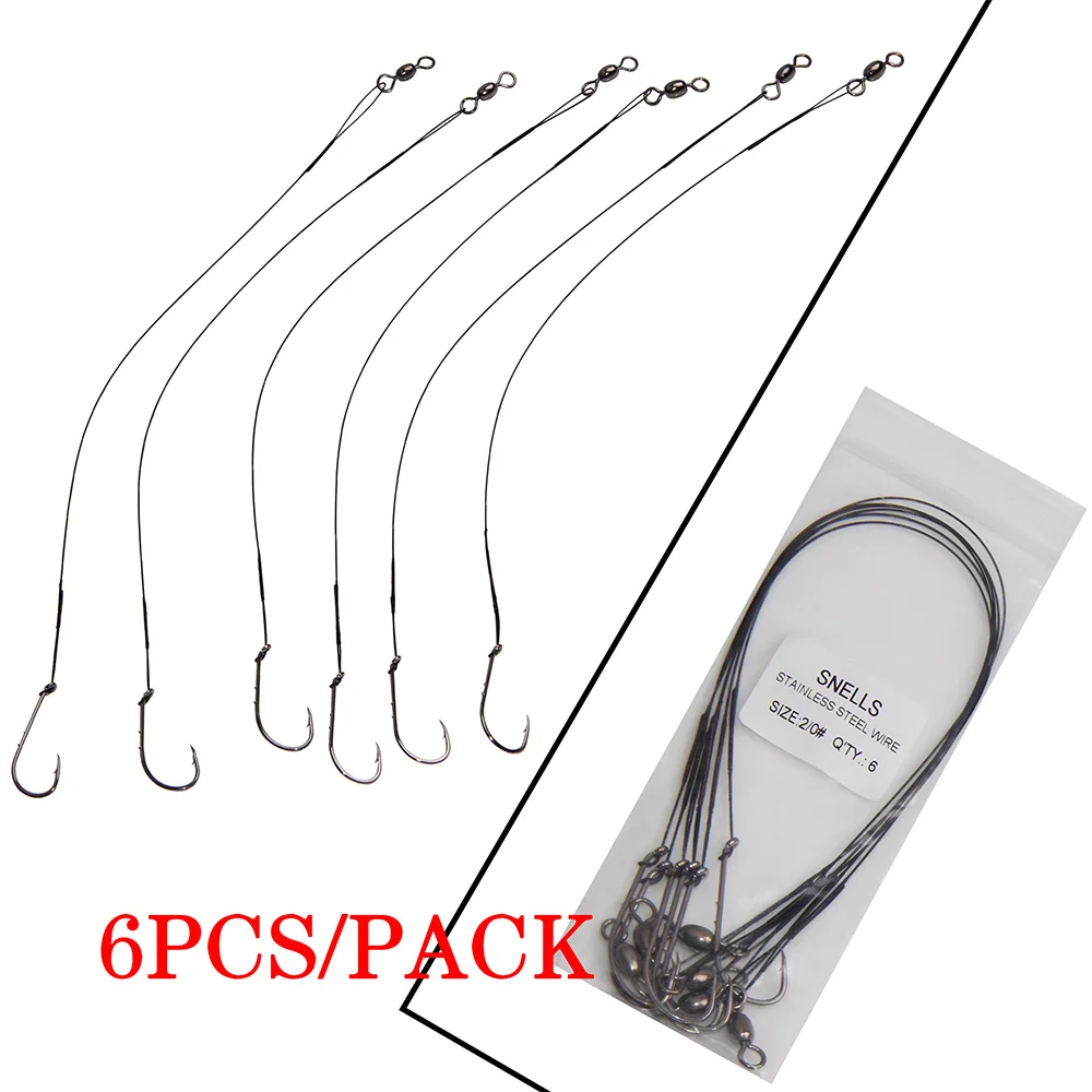 Hyaena 6pcs/Bag Stainless Steel Fishing Wire Line Fly Fishing Leash With Hooks and Swivel Fishing Leader 25cm Anti-bite