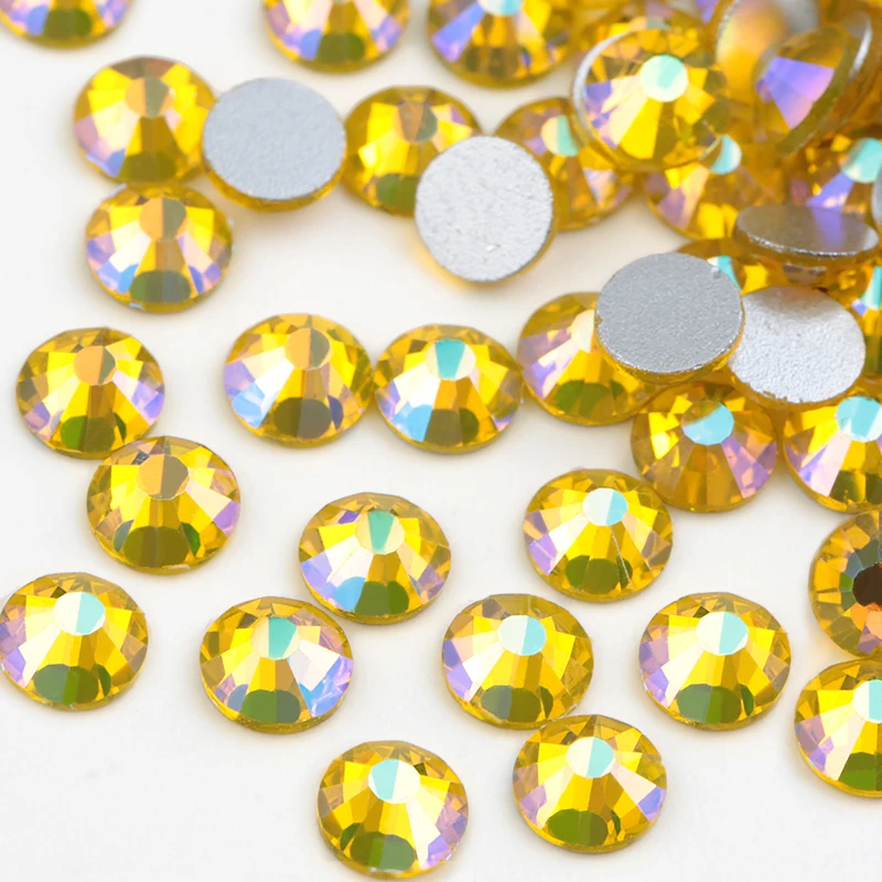 SS4-SS30 9Sizes Citrine AB Flat Back Nail Art Deco Non hotfix Rhinestones for Rhinestone & Decoration Crystal Glue On Stone