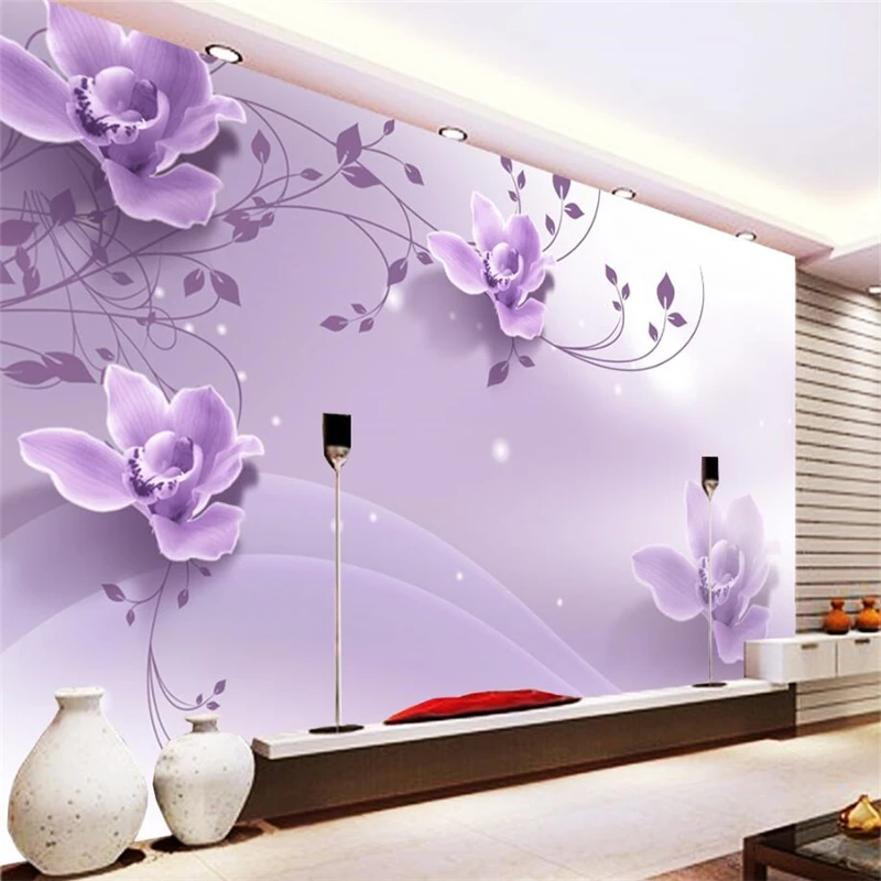 wellyu   Custom wallpaper   wall papers home decor  Romantic Elegant Purple Flower 3D TV Wall Background  papier peint mural