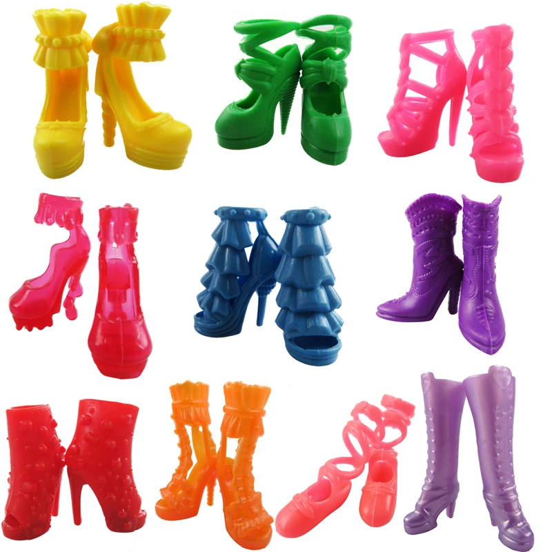 

10 Pairs Fashion Colorful Dolls Shoes Heels Sandals Boots Dress Accessories Girl's Gift Baby ToysCC for 12 Inch Doll Accessories